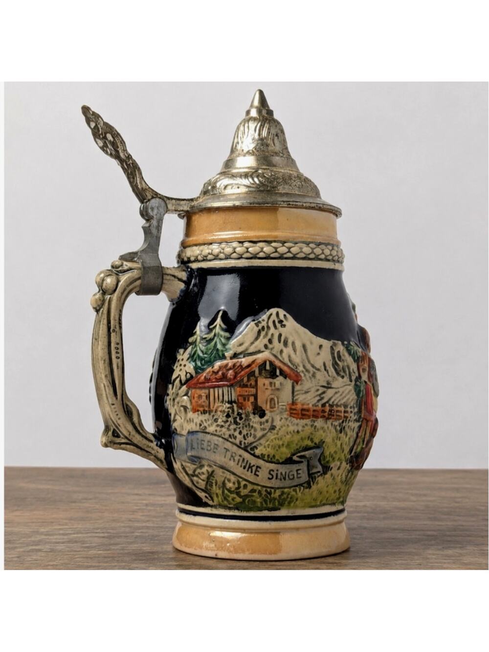 Zoller & Born German Beer Stein Lidded Ceramic Alpine Scene .5L